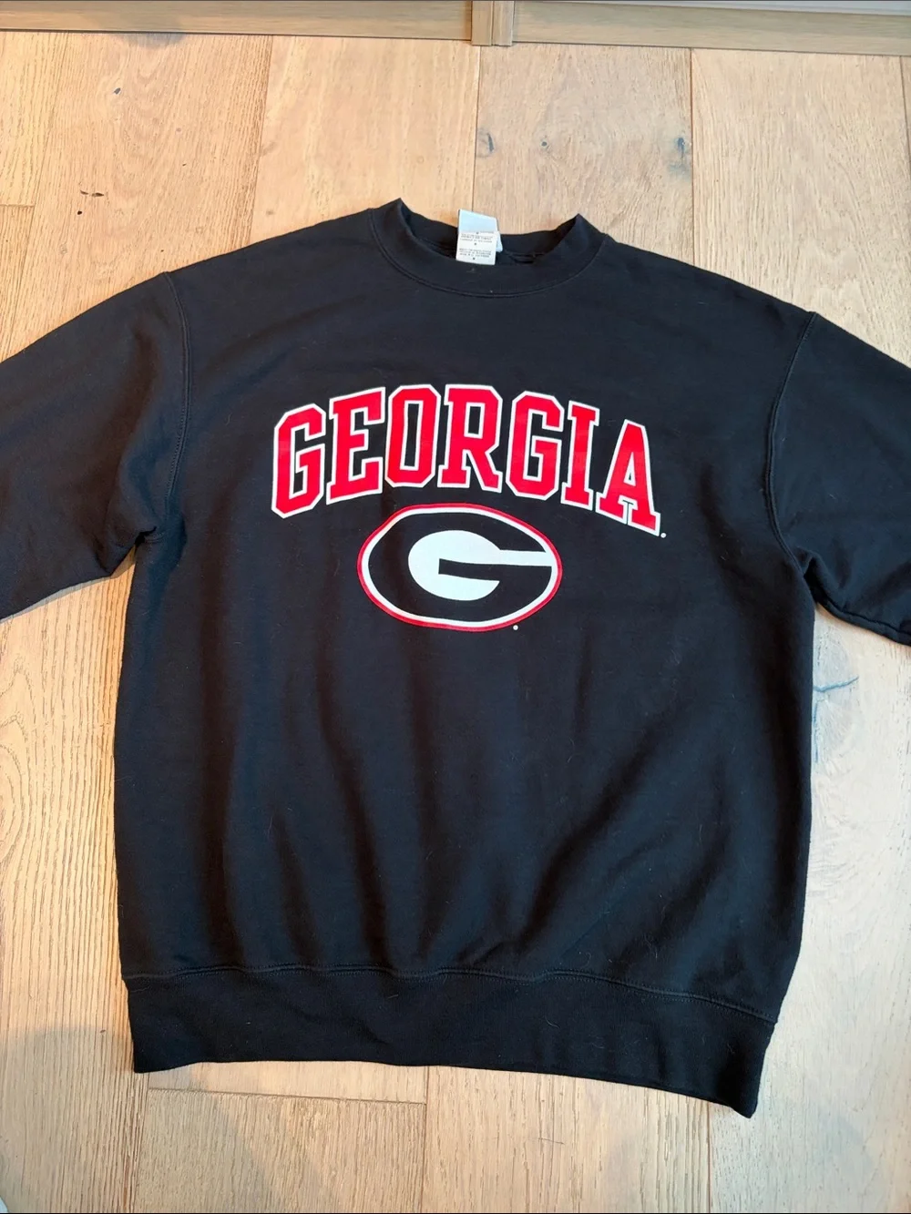 Georgia Black Champion Crewneck Sweatshirt with Red Black Logo